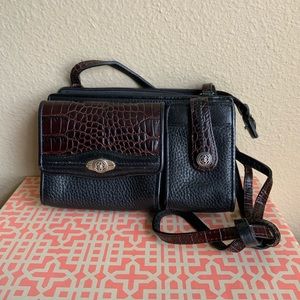 Brighton Black/Br Leather Crossbody Bag with Strap